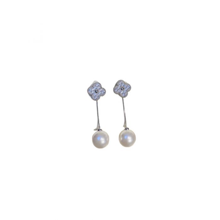 Four Petals Earrings with Pearl Drops, Silver image 2