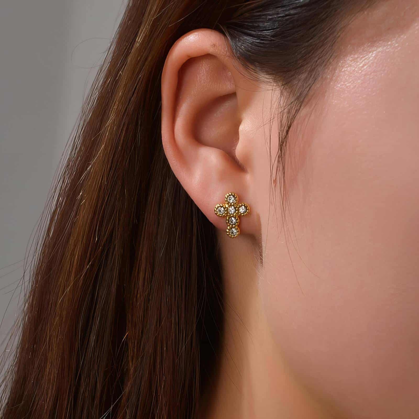 Gold-Plated Cross Stud Earrings image 1