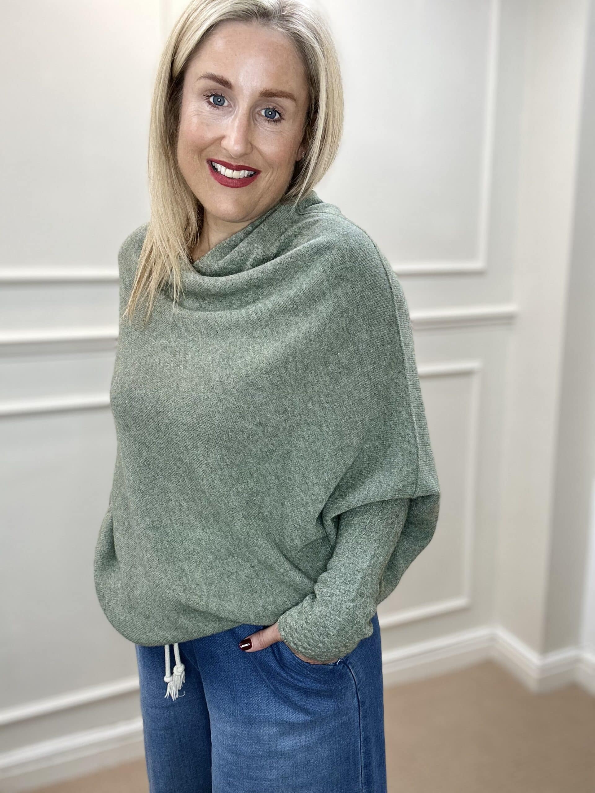 Asymmetric Knit, Moss Green image 0