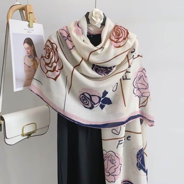 Soft Scarf with Rose Design, Pink image 0