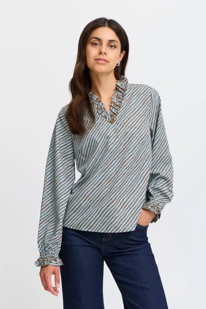 Julina Blouse, Blue Brown stripe image 0