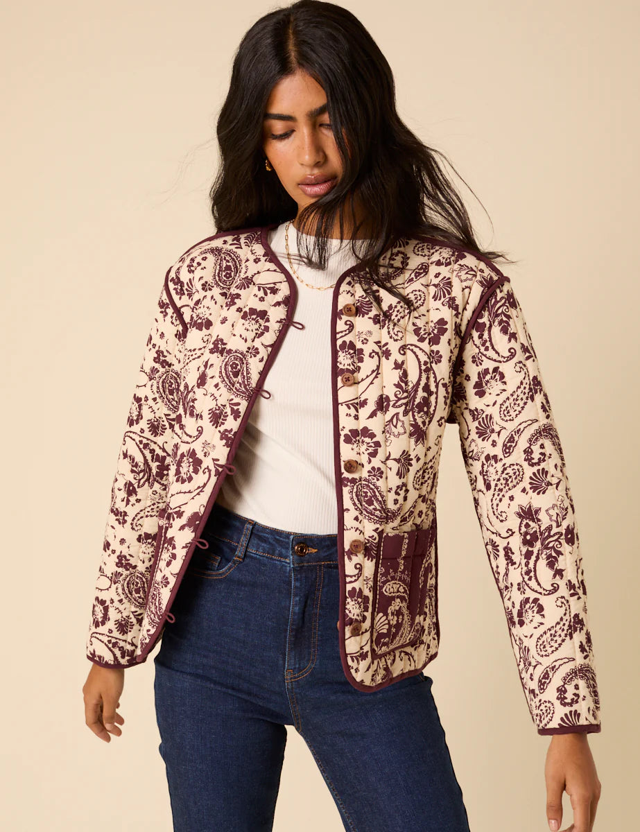 Julia Reversible Quilted Jacket, Floral Burgundy image 1