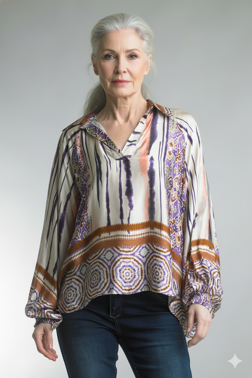 Mimosa Silk Mix Top, Lilac print image 0