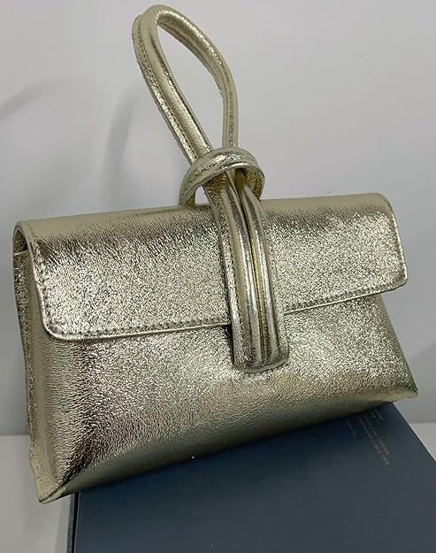 Metallic Leather Loop Bag, Gold image 1