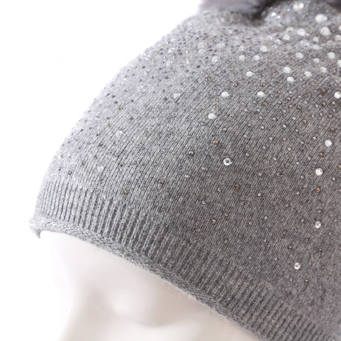 Sequin Double Pompom Hat, Silver image 2
