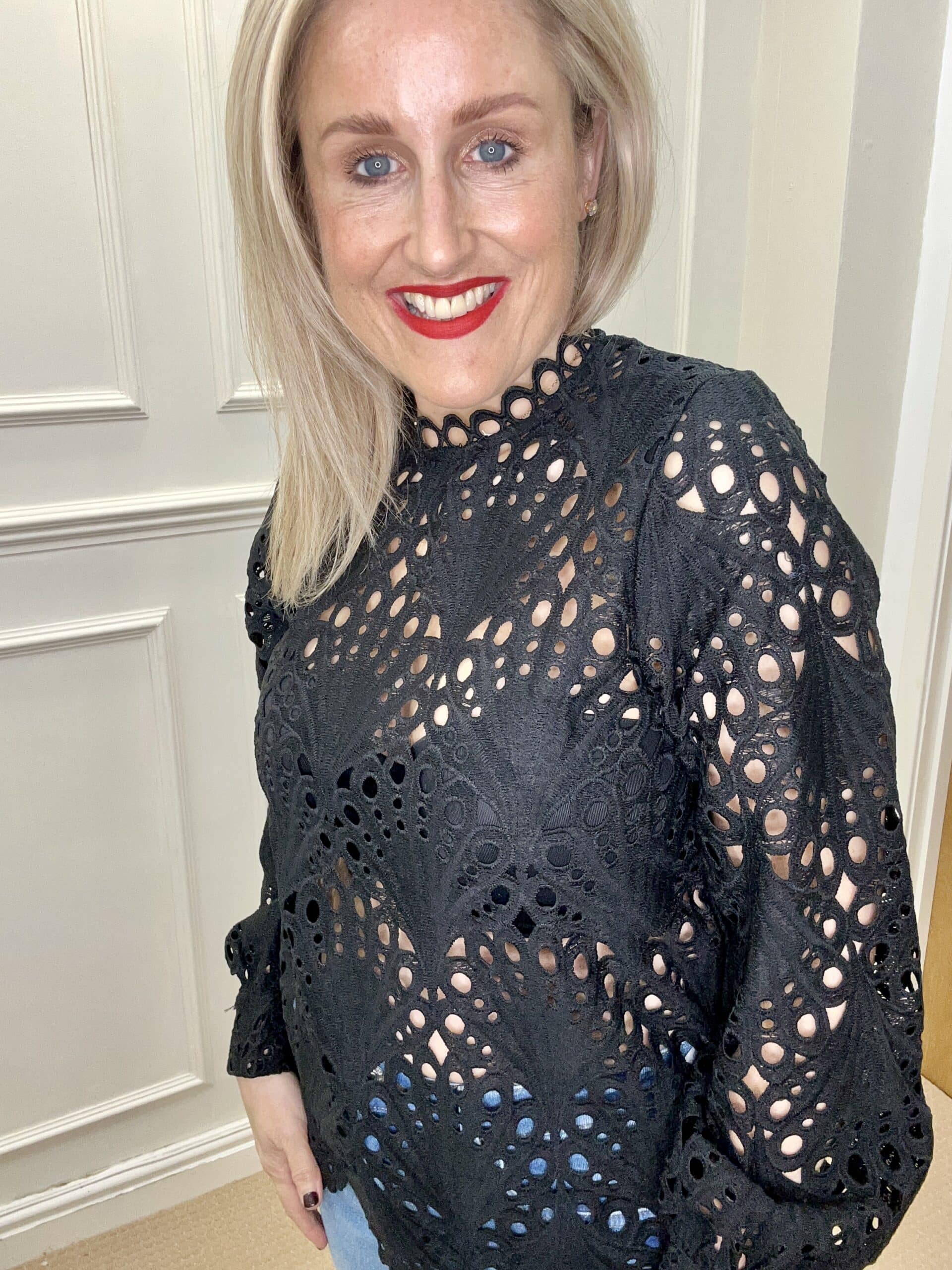 Lacy Greek Blouse, Black image 1