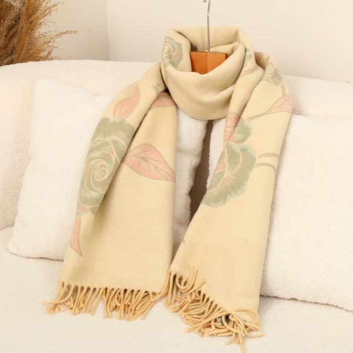 Rose Design Scarf, Beige image 1