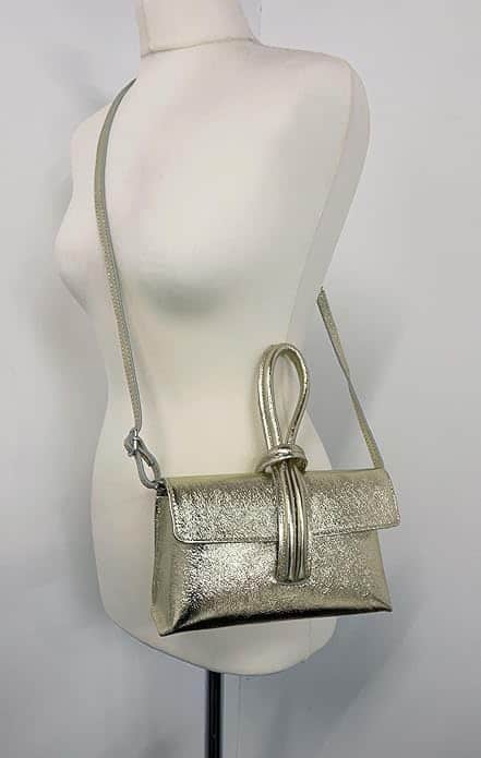 Metallic Leather Loop Bag, Gold image 2