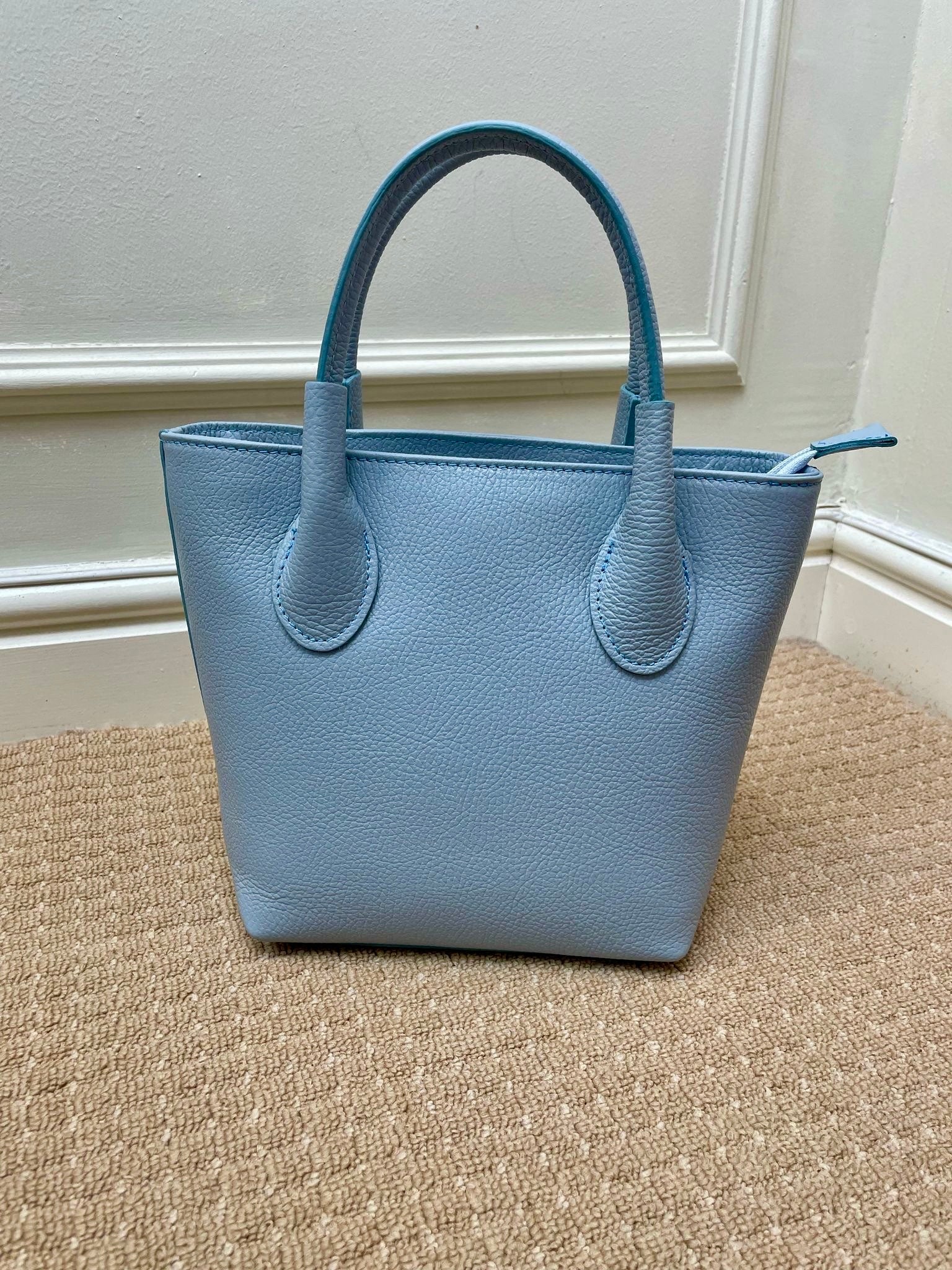 Melanie Mini Bucket Bag, Soft Blue - full grain leather image 2