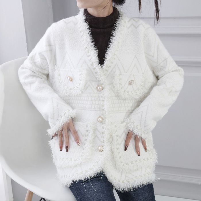 V Neck Cardigan, Cream image 0