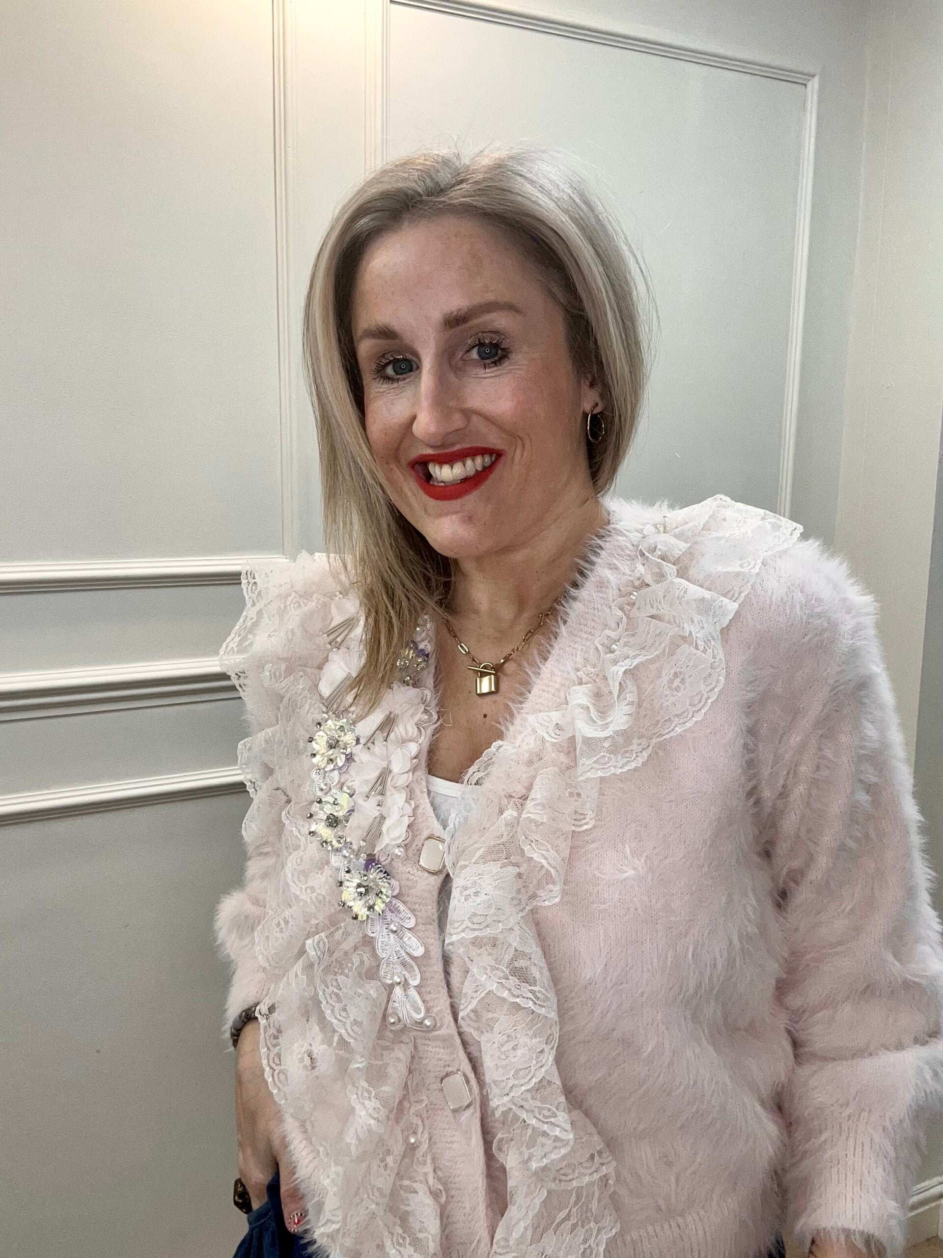 Brita Cardigan, Pink with Sparkling Flowers image 0