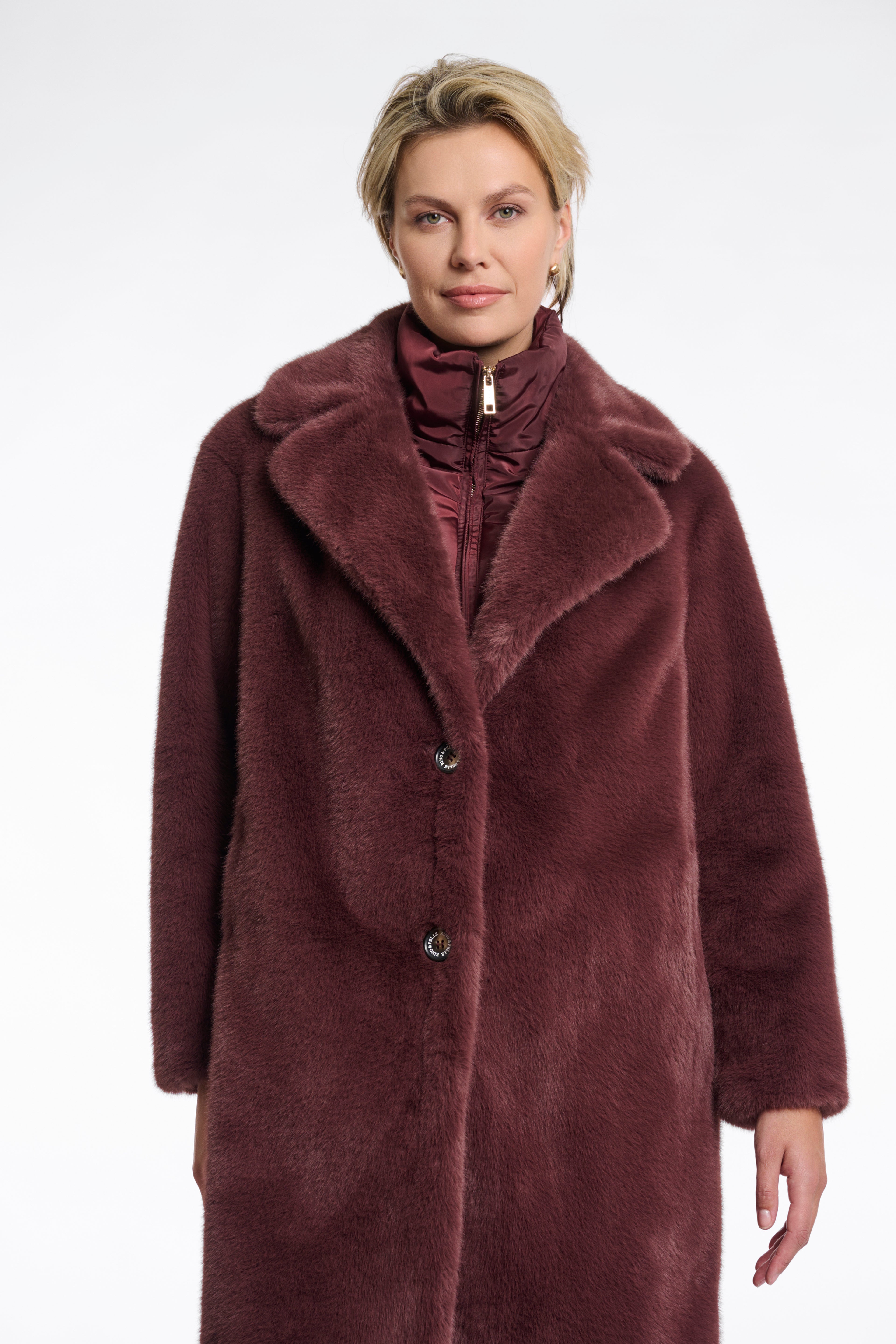 Geesje Faux Fur Coat with Detachable Collar, Chocolate Bean image 1