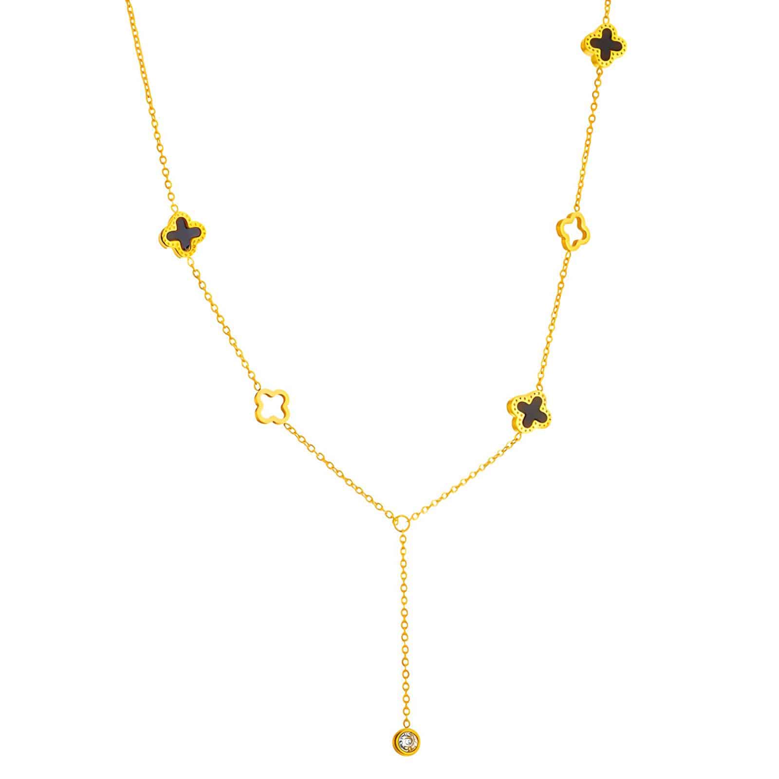 Gold-plated Clover Necklace, Black image 0