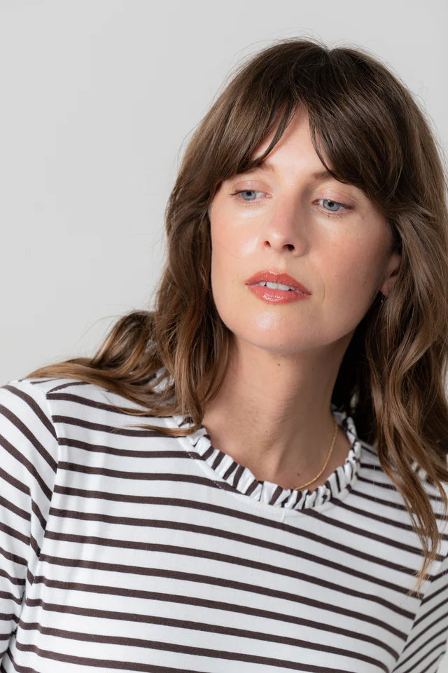 Marnie Frill Neck Striped Top, Chocolate image 4
