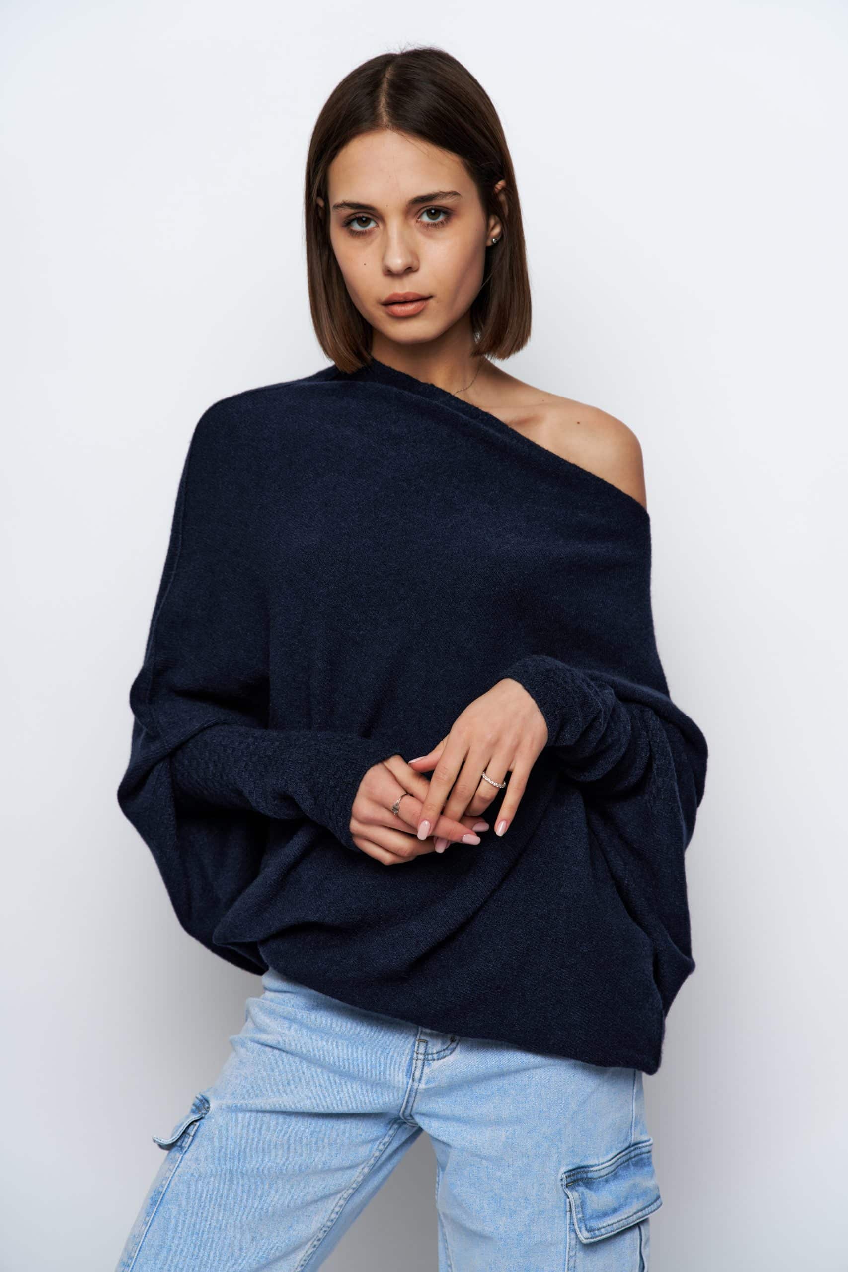 Asymmetric Knit, Navy image 0
