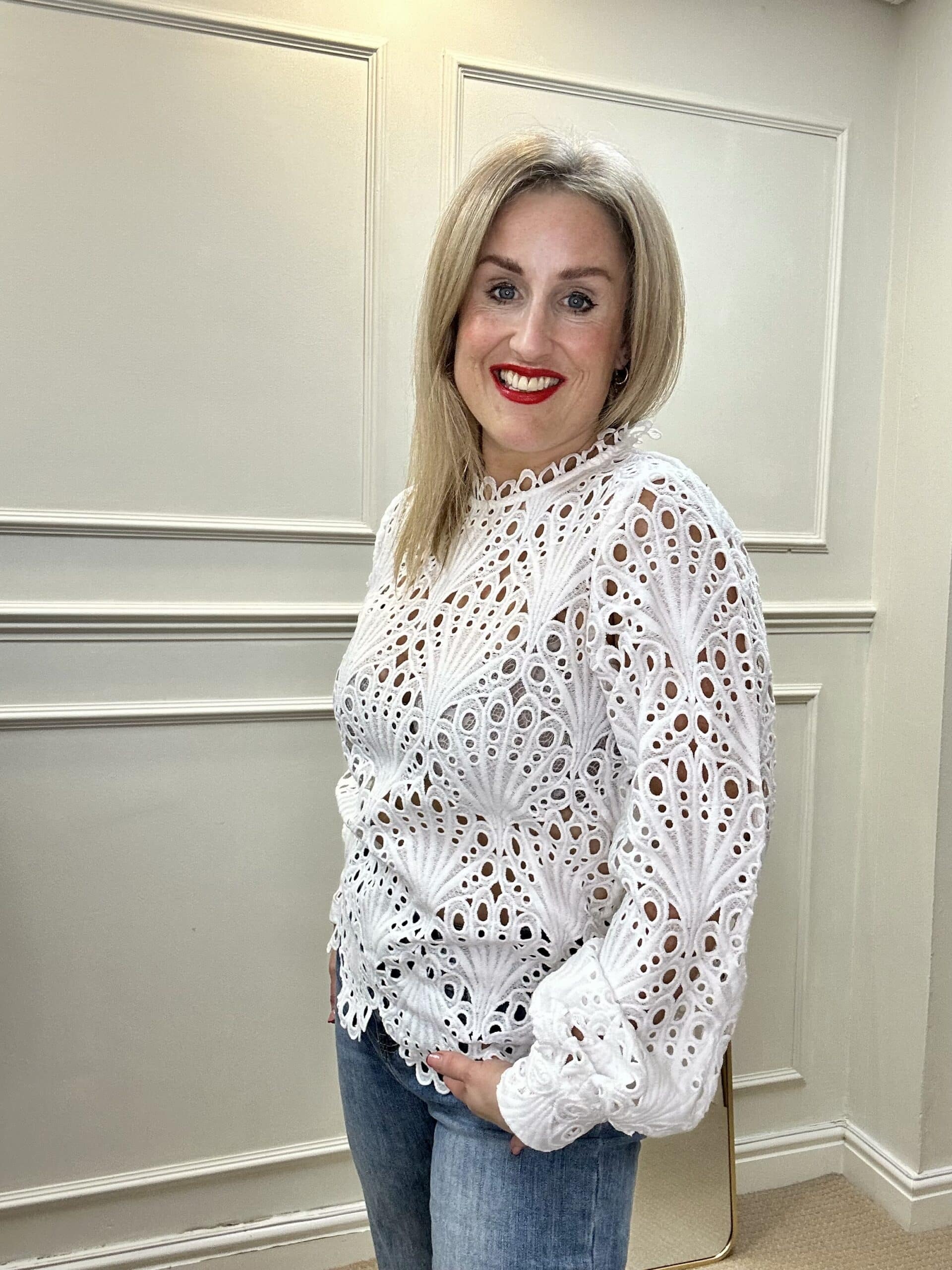Lacy Greek Blouse, Off-White image 0