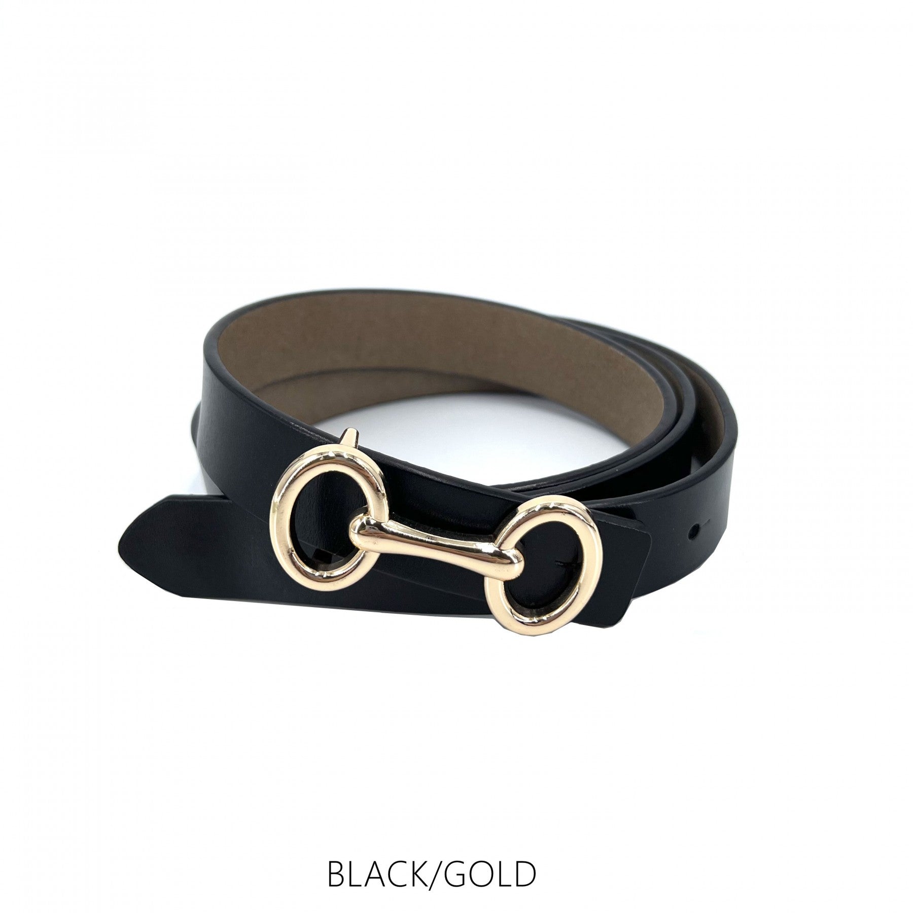 Slim Belt, Black Leather - Gold Snaffle image 0
