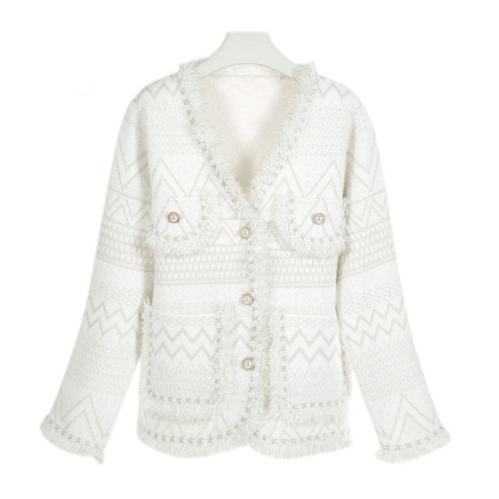 V Neck Cardigan, Cream image 4