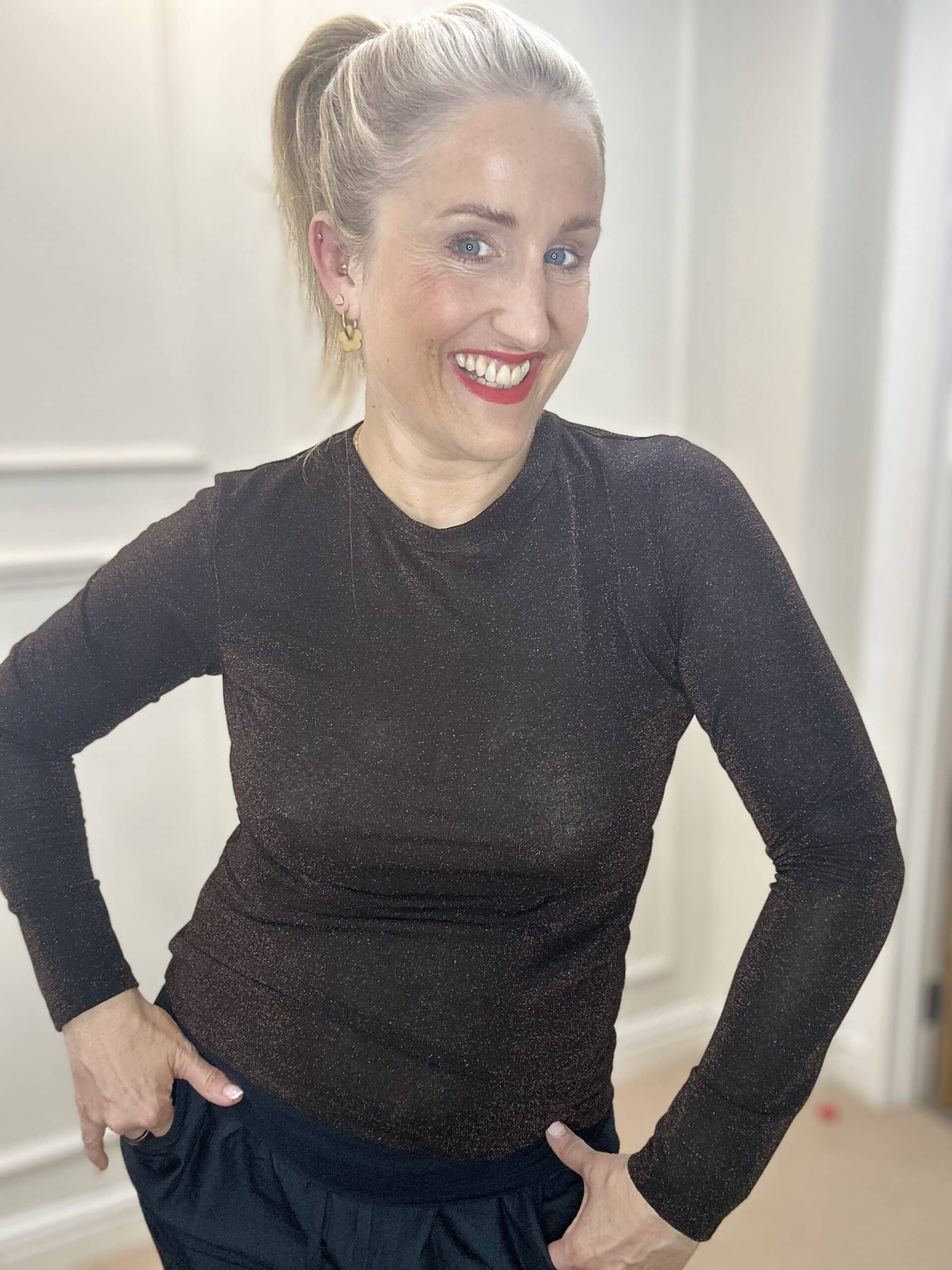 Faye Lurex Long-Sleeved Top, Black Coffee colour image 0