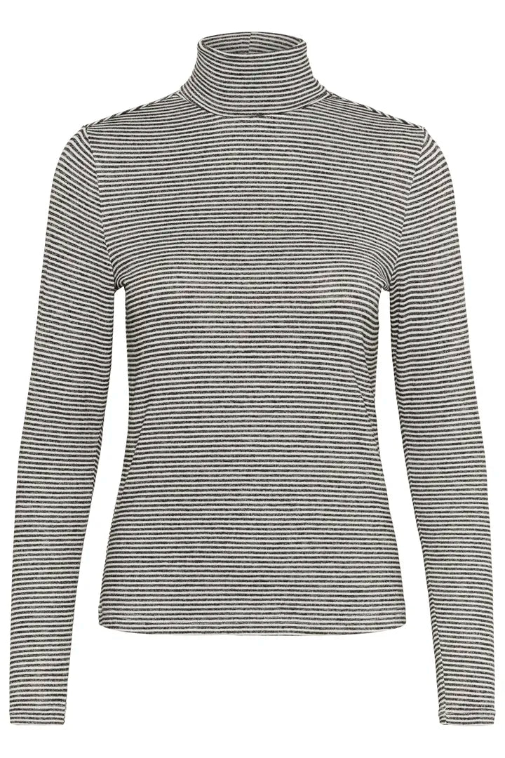 Amma Long Sleeve Rollneck Tee Shirt, Black and White Stripe image 4