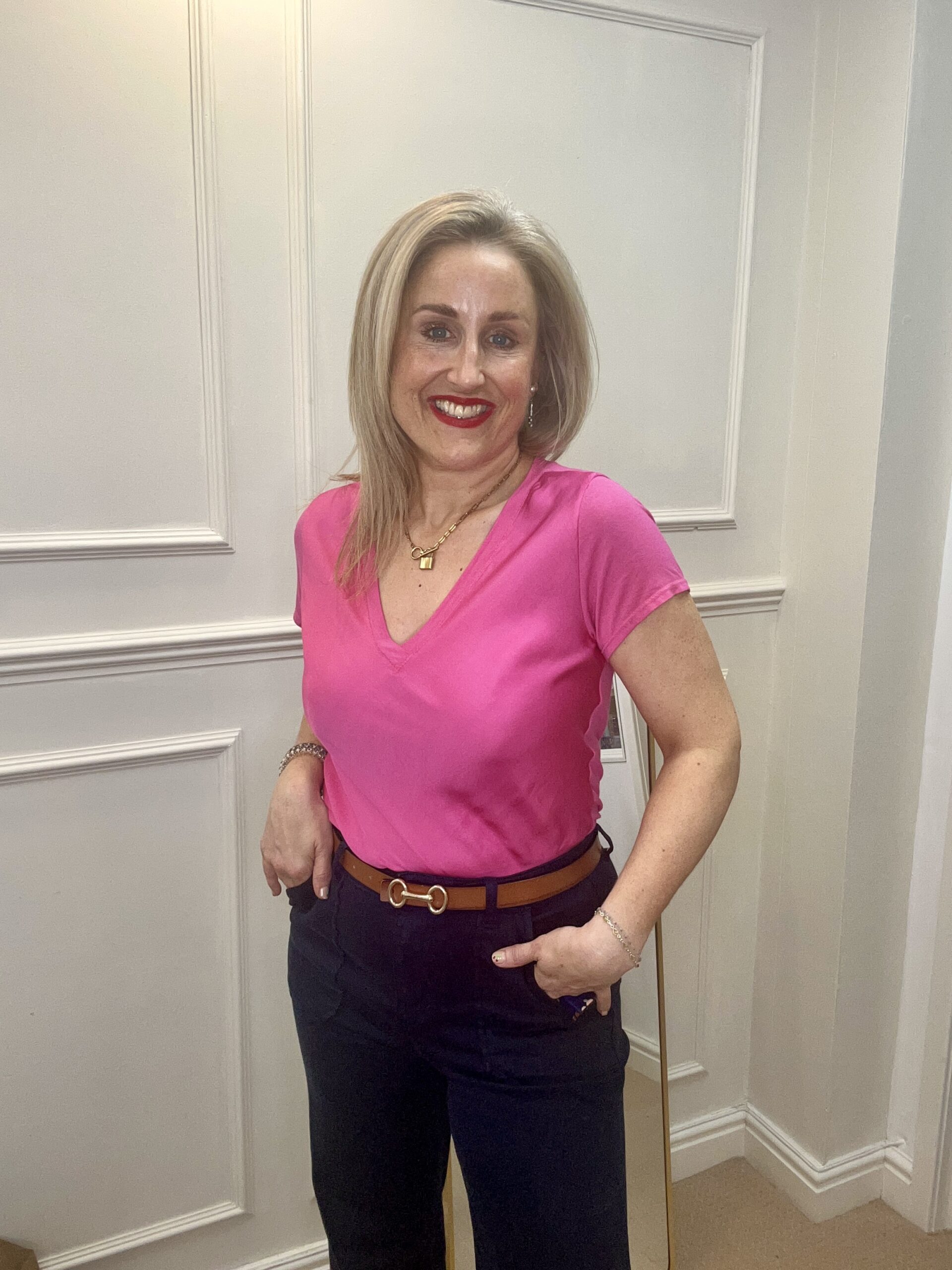 Alison Silk Front Tee Shirt, Fuchsia image 2