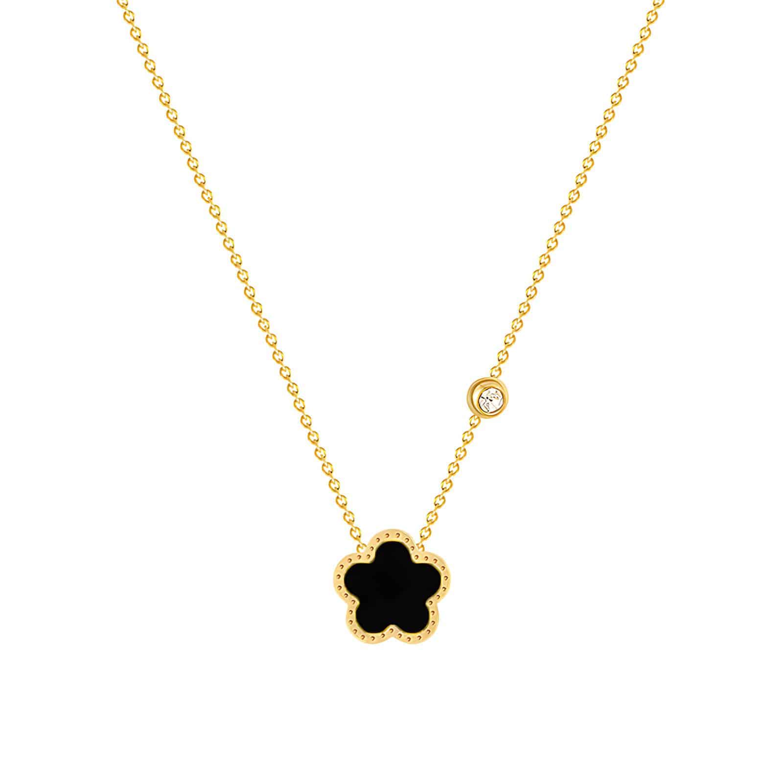 Gold-Plated Clover Necklace, Black & Gem image 1