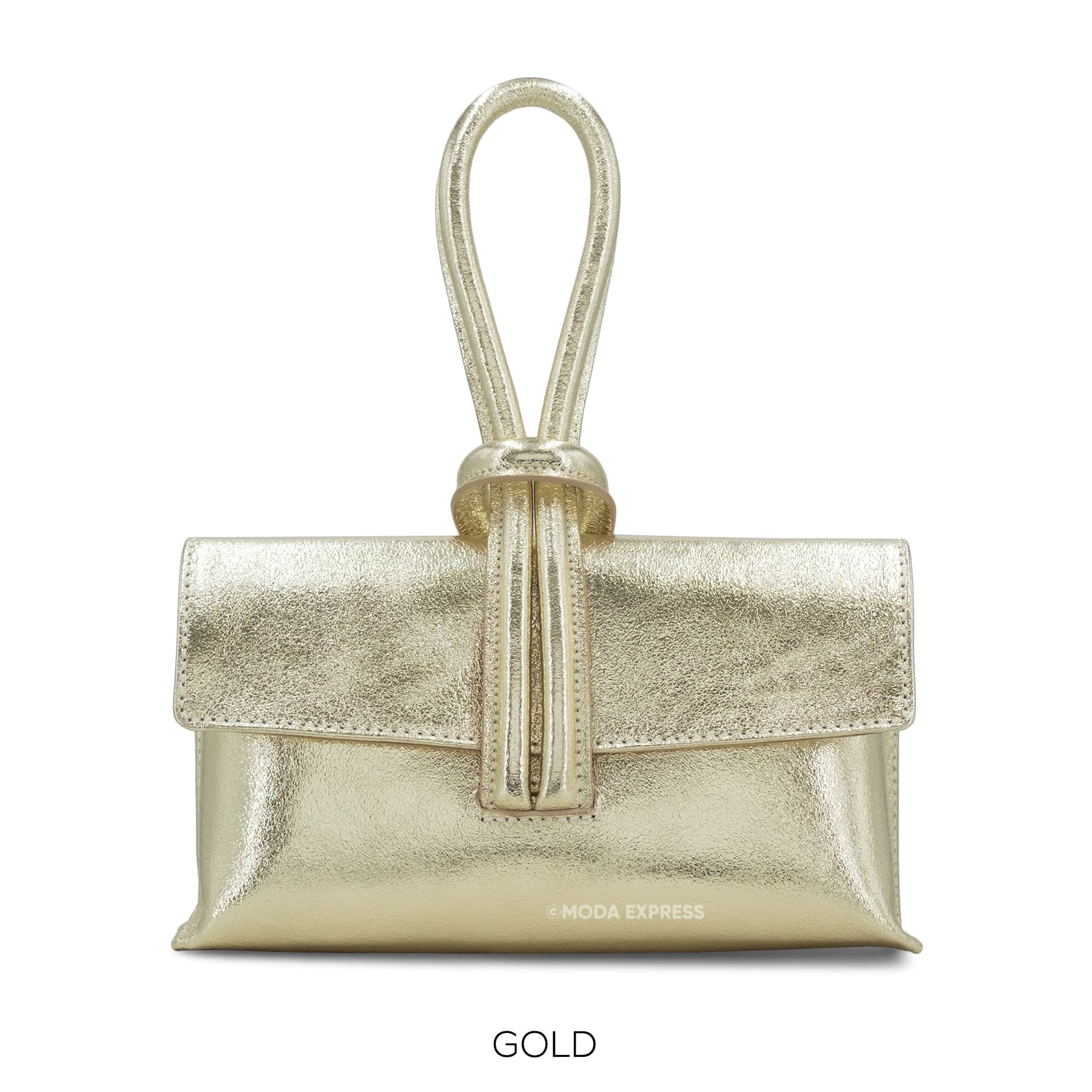 Metallic Leather Loop Bag, Gold image 3