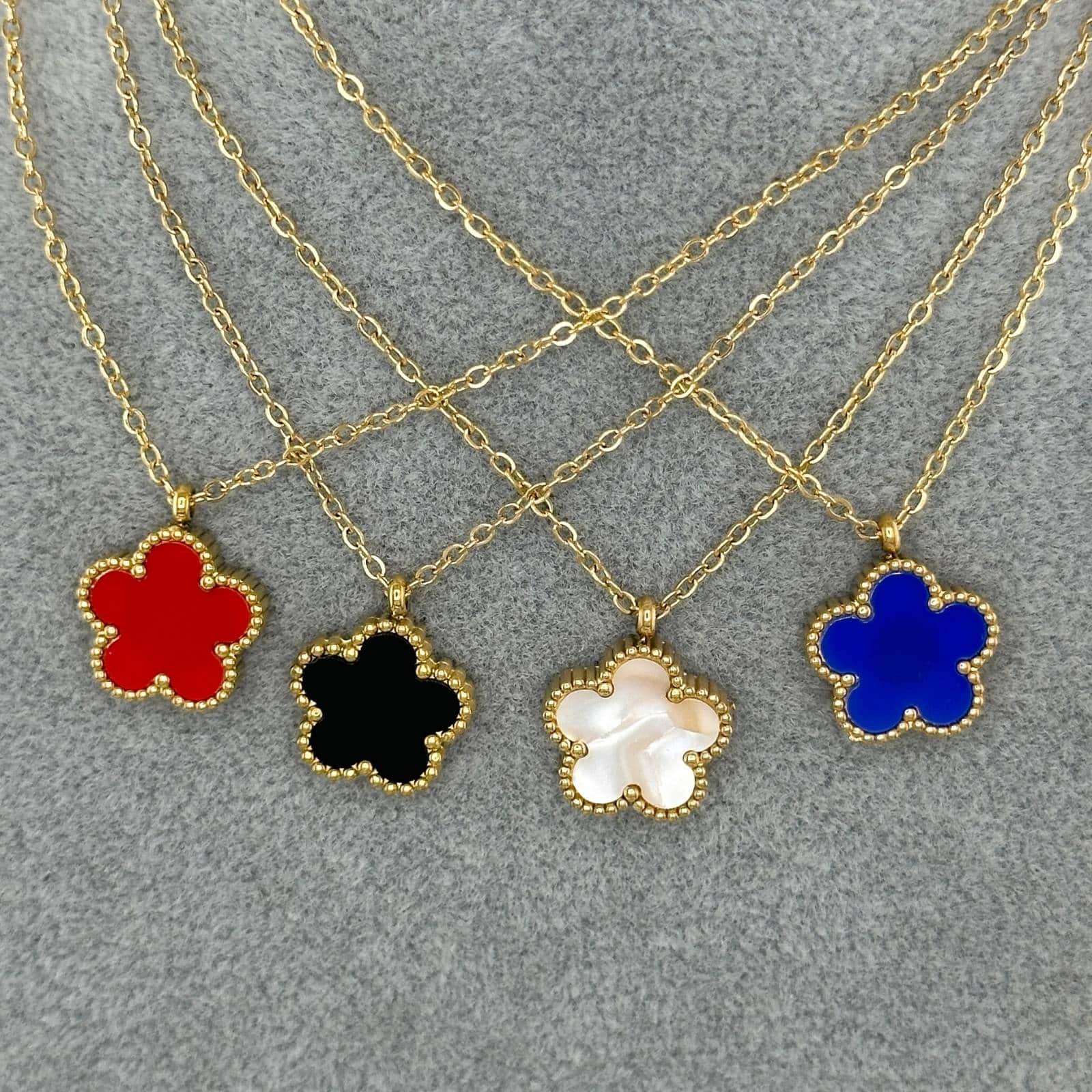 Gold-Plated Clover Necklace, Black image 1