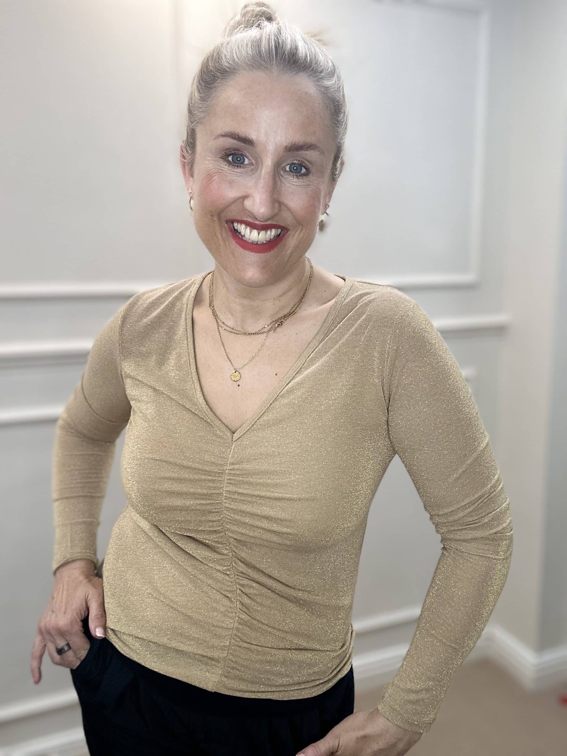 Faye Lurex V-neck Blouse, Gold colour image 0