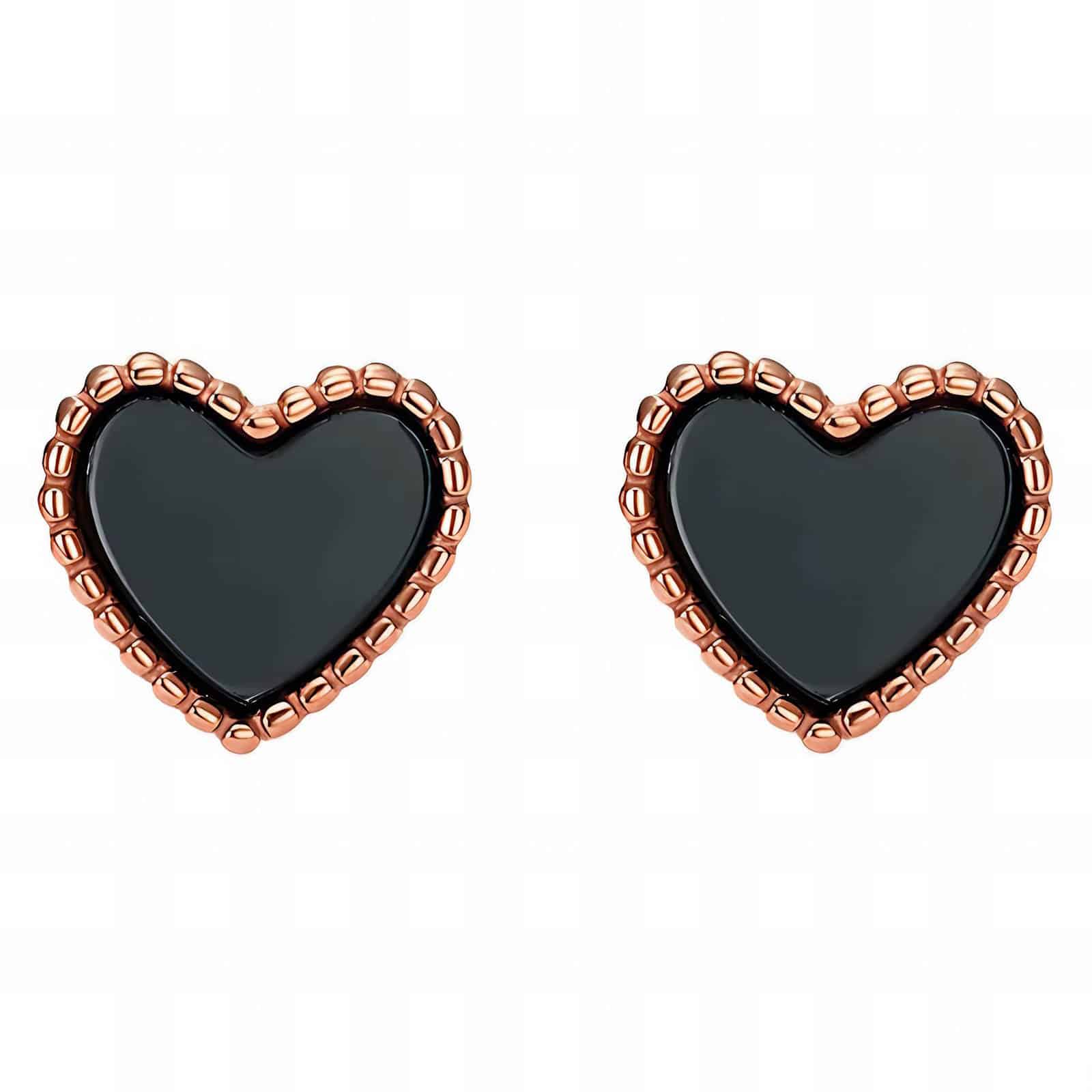 Rose Gold-Plated Heart Stud Earrings in Black image 0