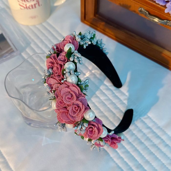 Flowers & Pearls Headband, Fuchsia image 0