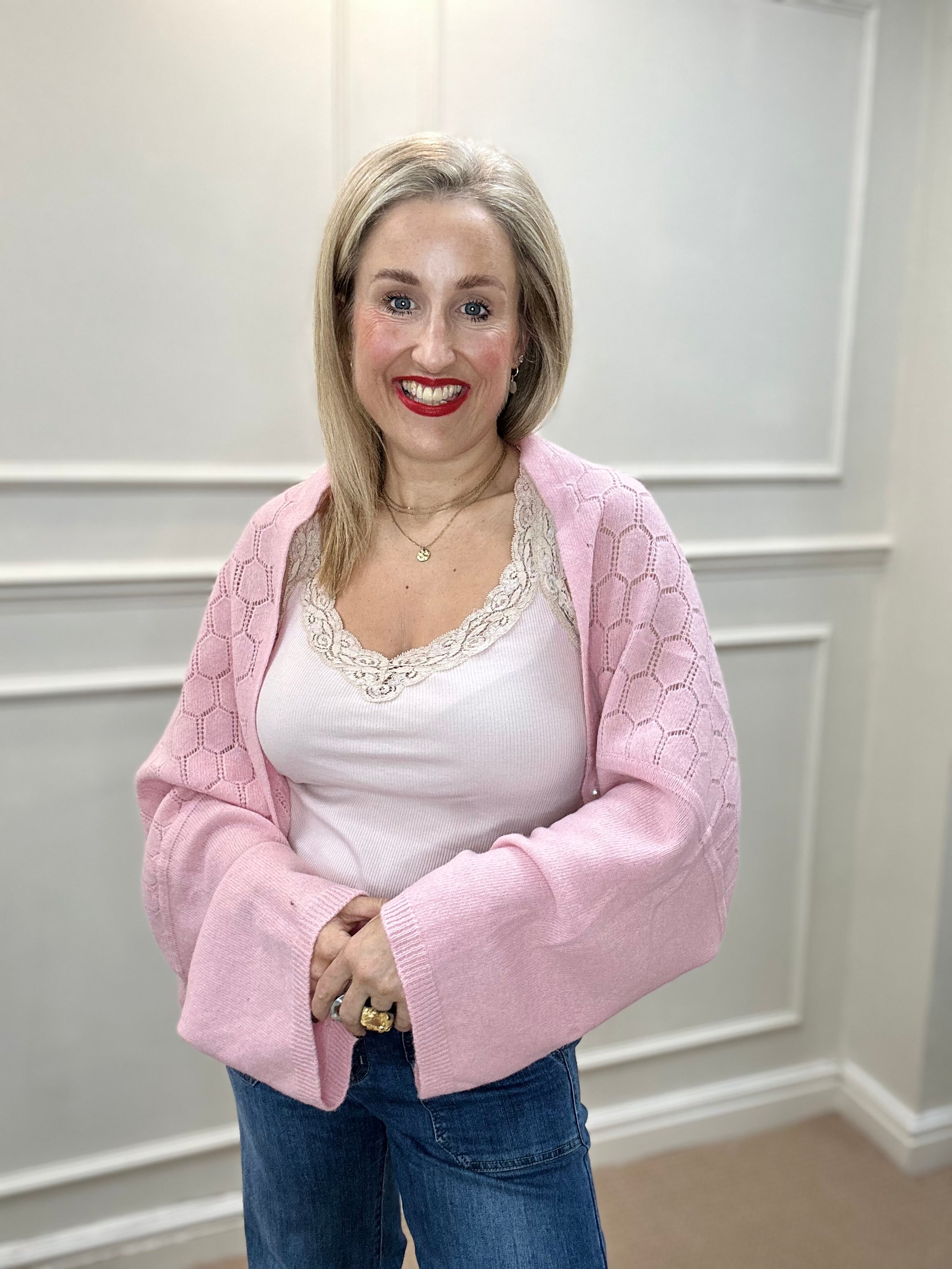 Penny Open Knit Cape, Pink image 0