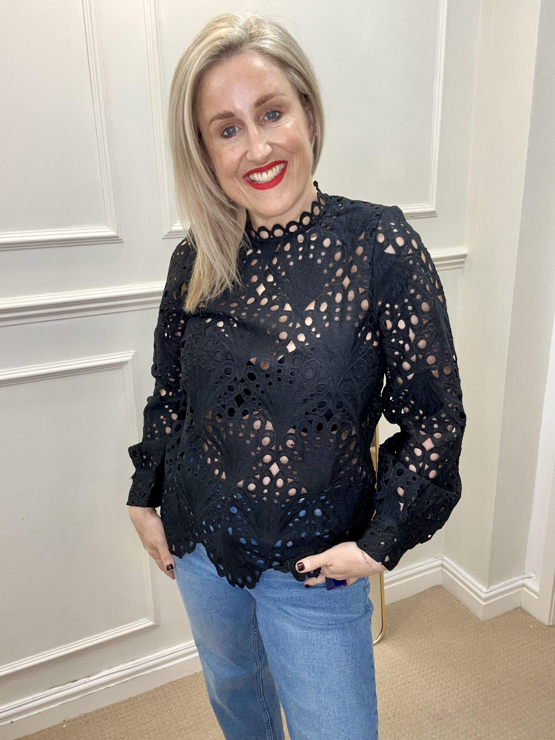 Lacy Greek Blouse, Black image 0