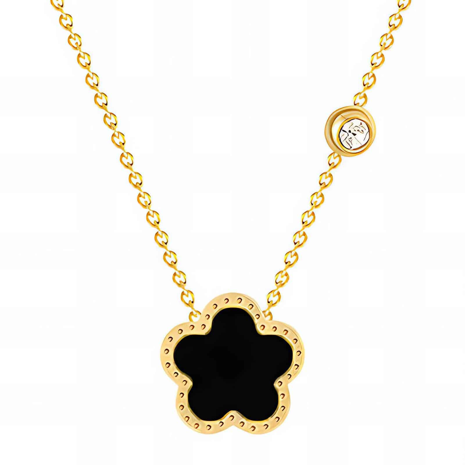 Gold-Plated Clover Necklace, Black & Gem image 0