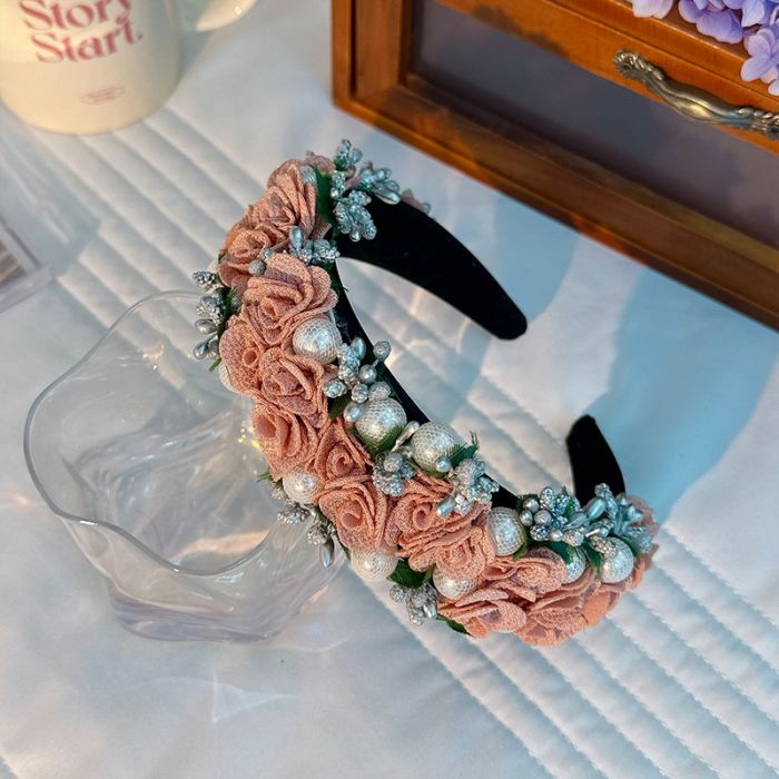 Flowers & Pearls Headband, Taupe image 0