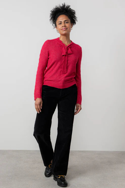 Elise Tie Neck Pointelle Jumper, Scarlet image 2