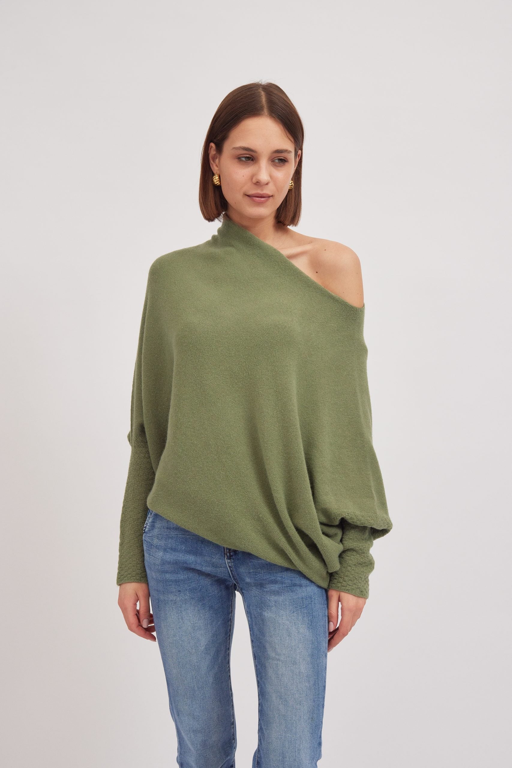 Asymmetric Knit, Olive image 0