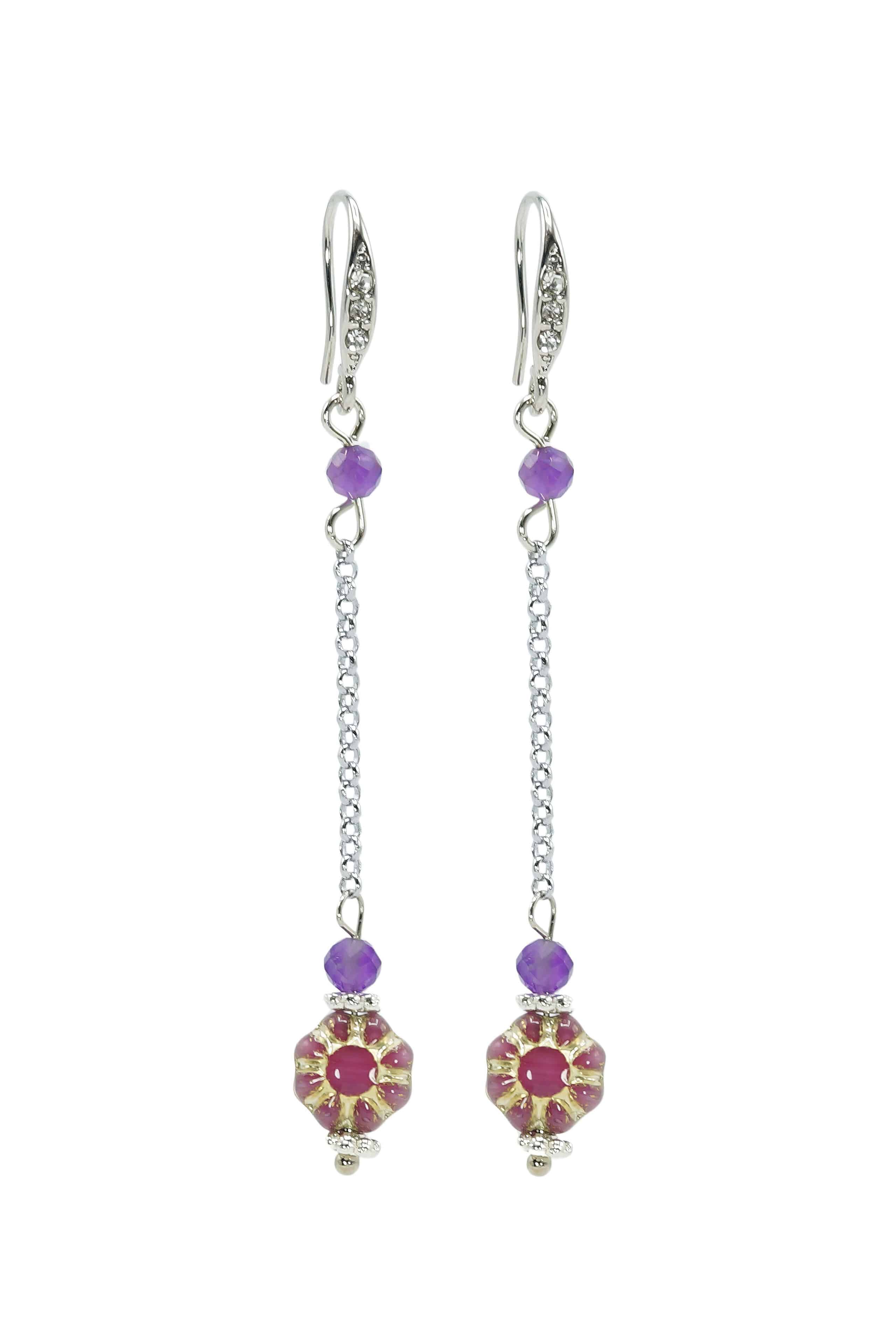 Silver Amethyst Gemstone Belle Chain Earrings image 0