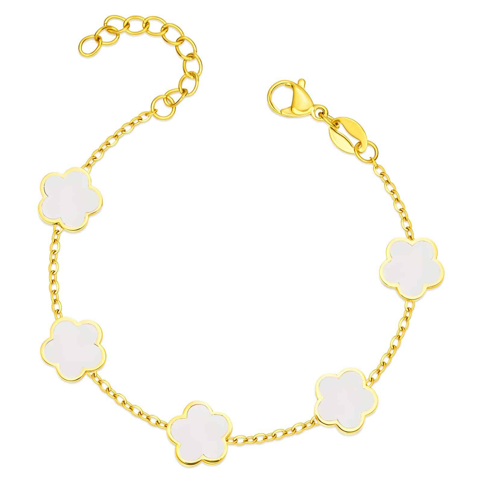 Gold-Plated Flower Bracelet, White image 0