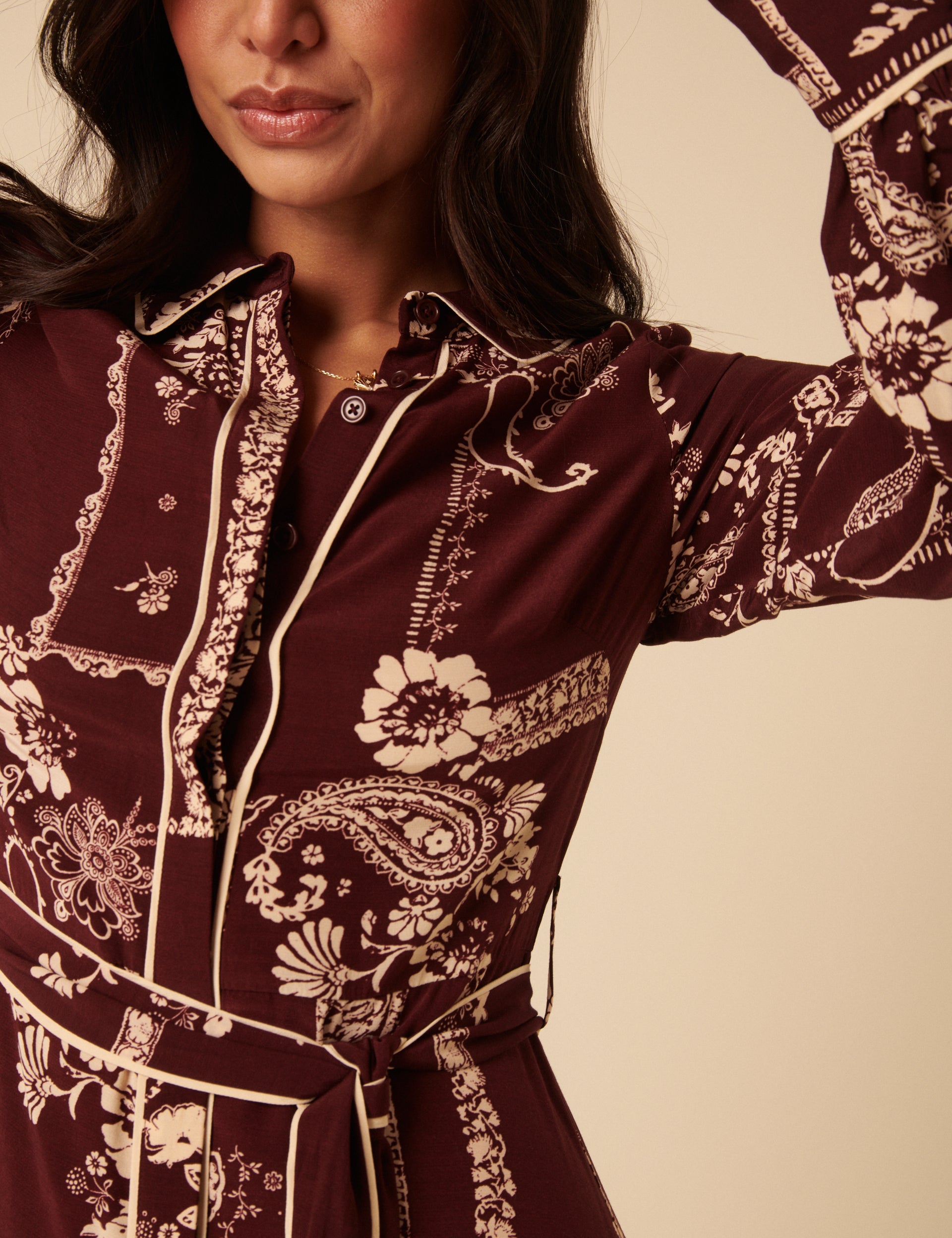 Brooklyn Midi Shirt Dress, Burgundy Print image 2