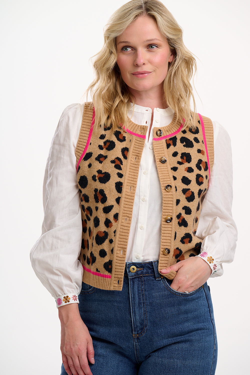 Natalie Knitted Waistcoat, Tan/Black, Natural Leopard image 1