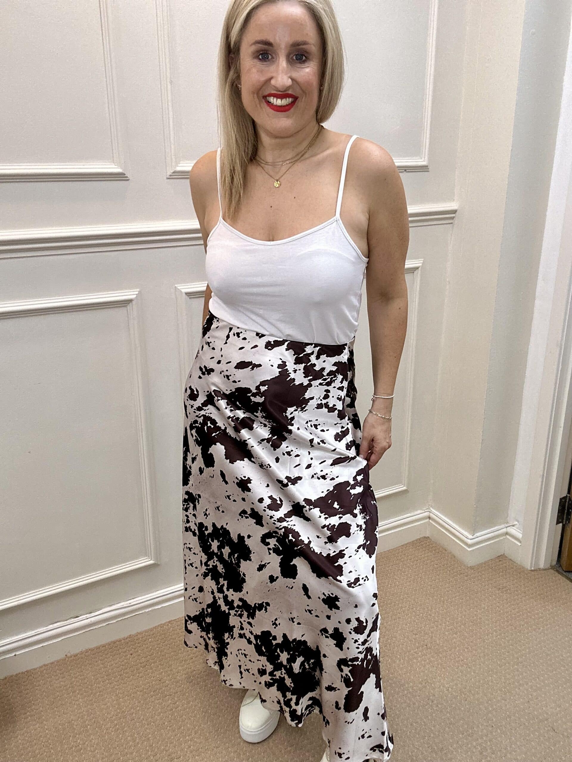 Satin Slip Skirt, Cowhide print image 0