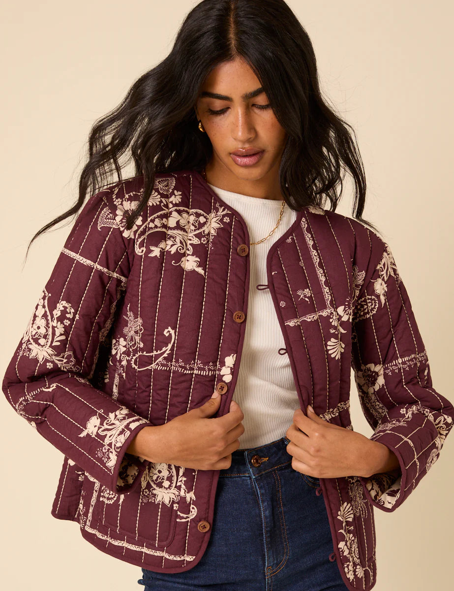 Julia Reversible Quilted Jacket, Floral Burgundy image 0