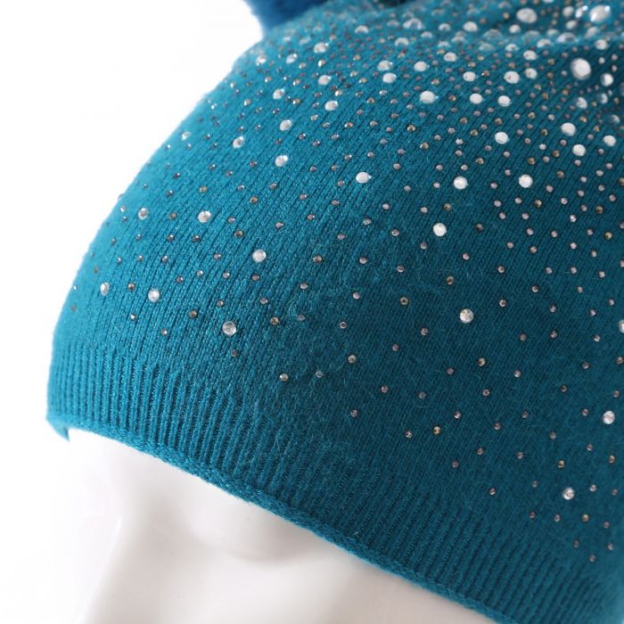 Sequin Double Pompom Hat, Peacock Blue image 2