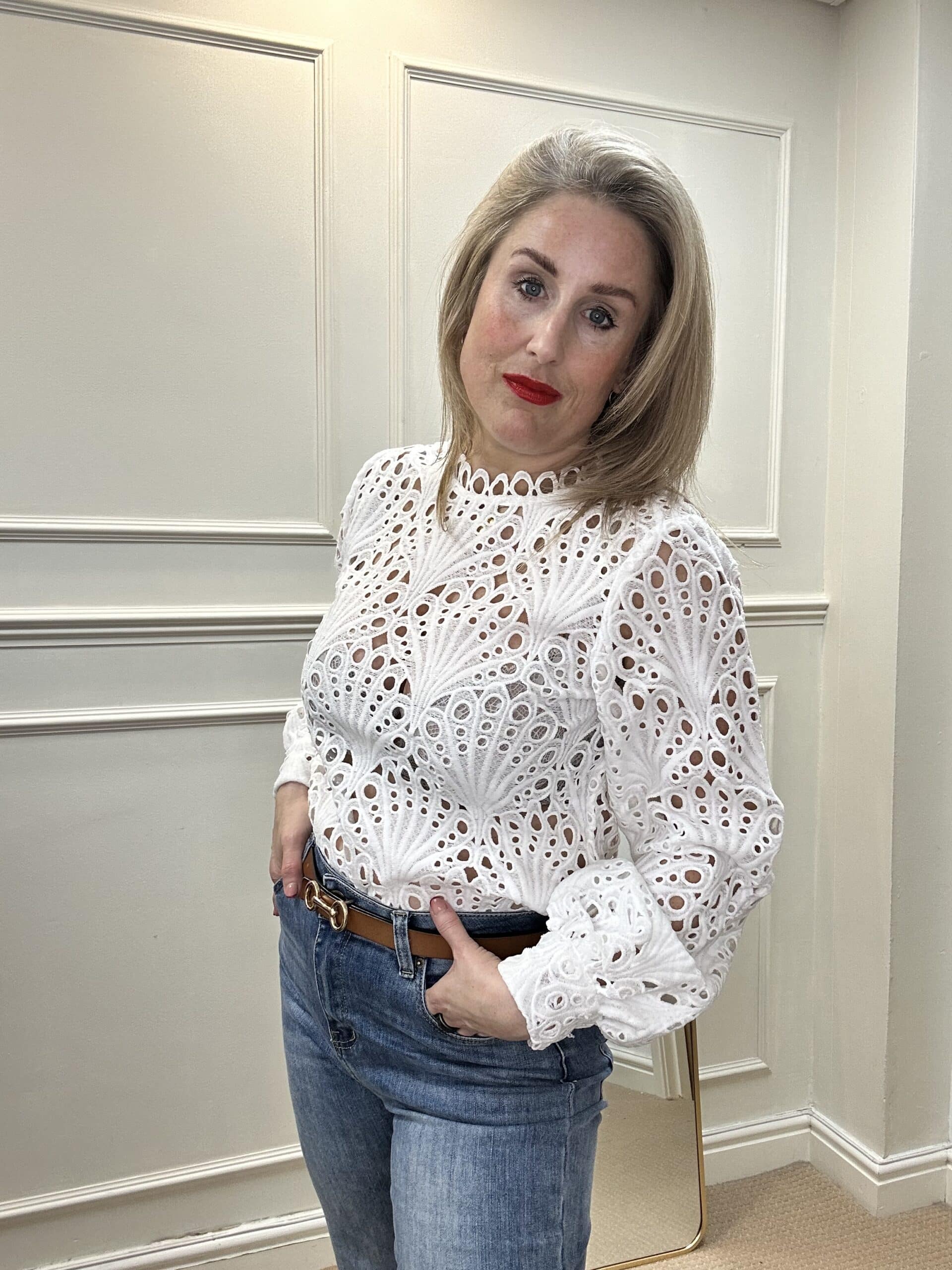 Lacy Greek Blouse, Off-White image 1