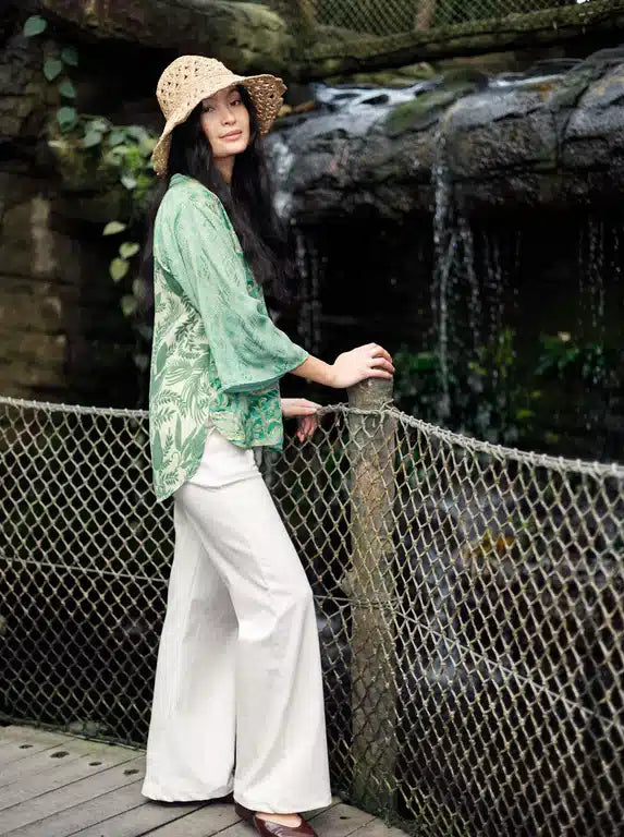 Luna Flared Sleeve Blouse, Floral Green Mix image 1