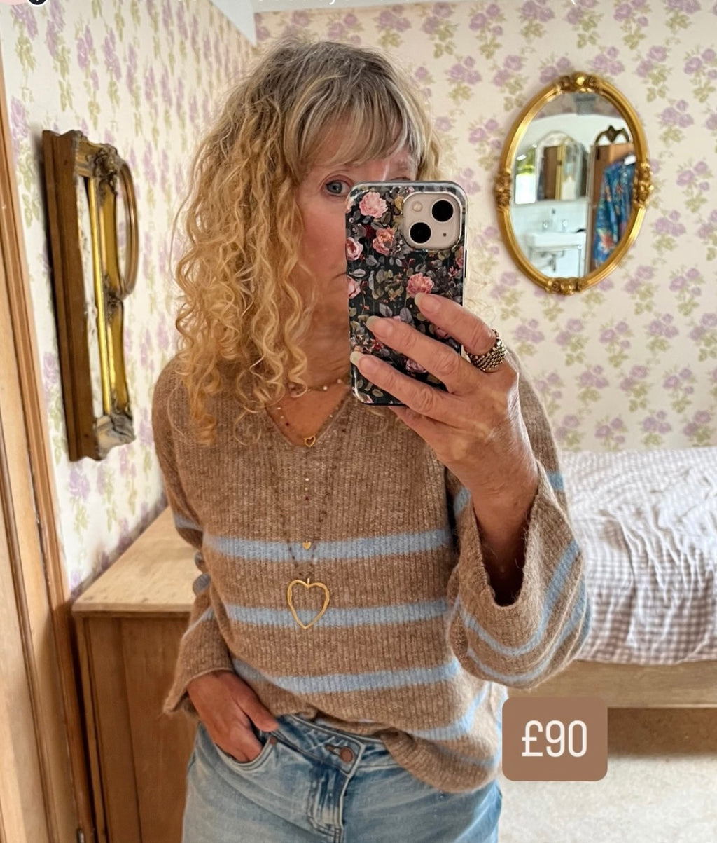 Carys Jumper, Taupe with Blue image 0