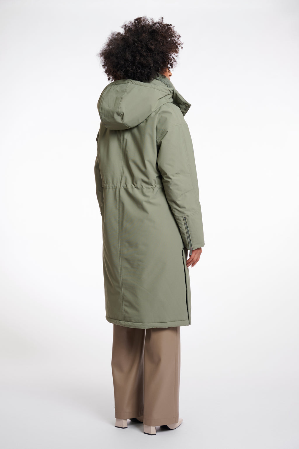 Quinte Outdoor Jacket, Detachable Faux Fur Collar, Green Ash image 3