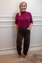 Tia Barrel Jean, Chocolate Brown