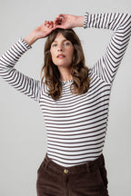 Marnie Frill Neck Striped Top, Chocolate image 5